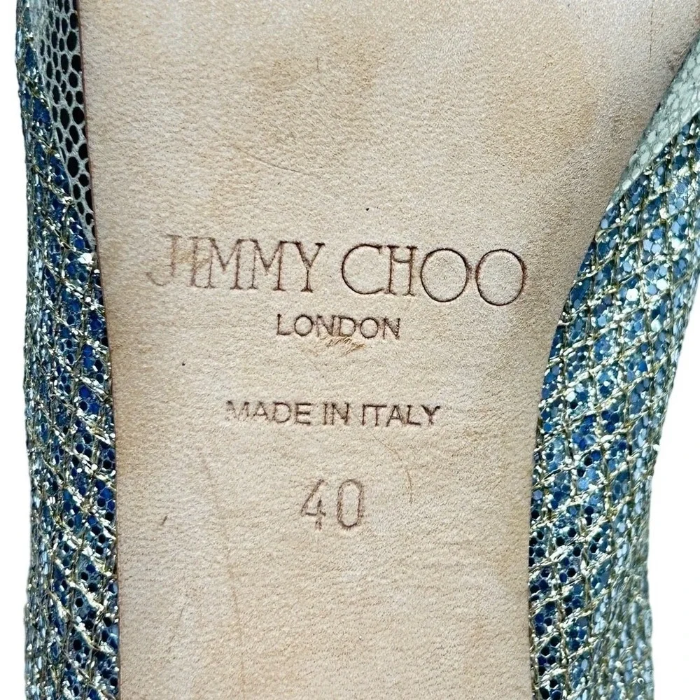 Jimmy Choo Womens Nova Gold Glitter Slingback Heels Peep Toe Size 40 / US 9